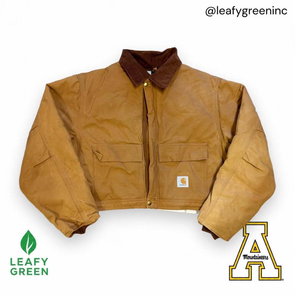 VTG 90s Carhartt Tan Cropped Detroit Boxy Trucker Work Jacket us sz M Snap Up